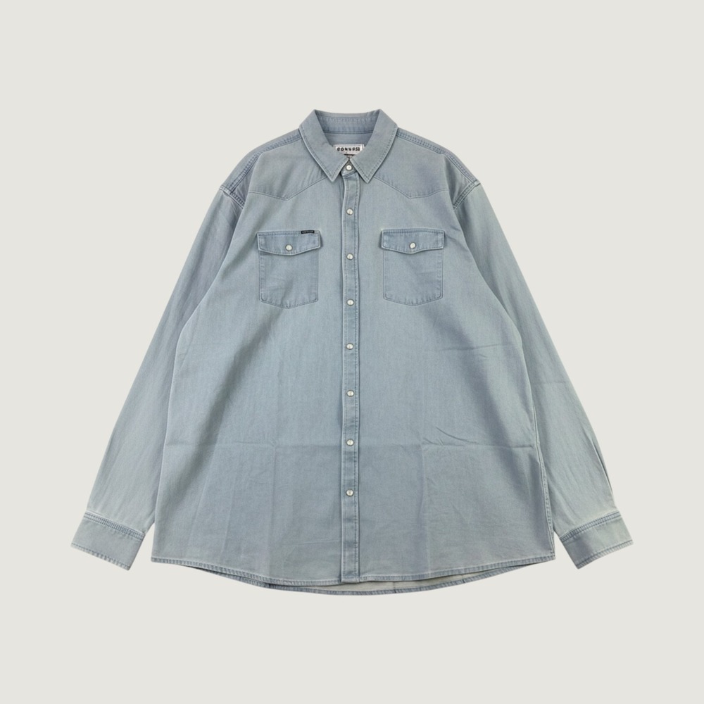 Poncho Tall Fit Western Denim Shirt Mens XXL Blue Long Sleeve Pearl Snap Western